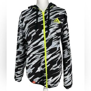 ADIDAS / REVERSIBLE Black & White Graphic Jacket with Neon Green Details / Small